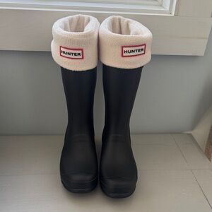 Hunter Kids Original Black rainboot with fleece liner